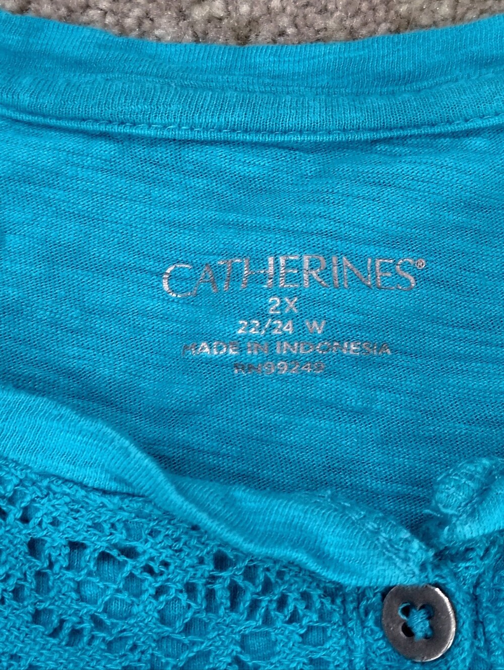 CATHERINES  BLUE CROCHET LACE SHORT SLEEVE 100% COTTON TOP Women's 2XL 22/24 - Picture 2 of 7